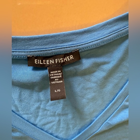 EILEEN FISHER Womens  Boxy V-Neck Tee Shirt Top in Coast Blue Short Sleeve L - Picture 12 of 16
